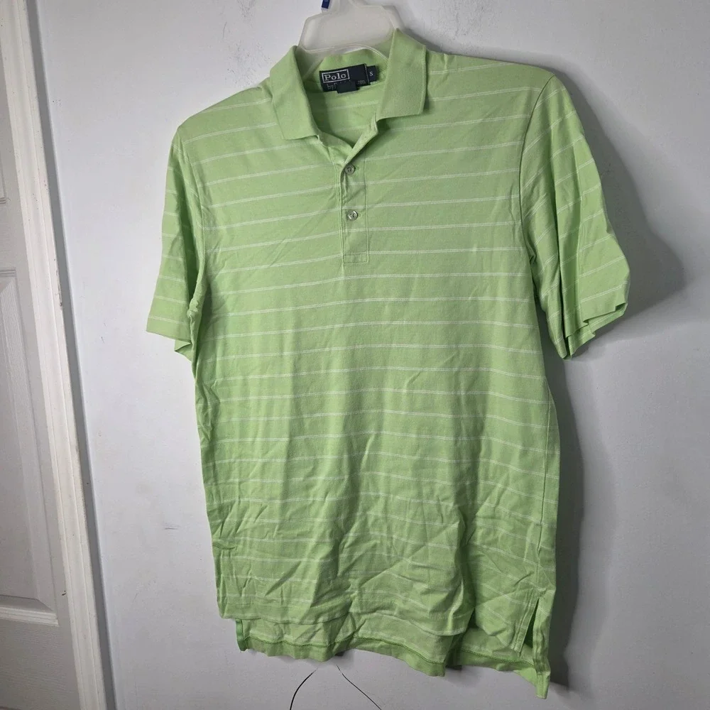 Polo Ralph Lauren Mens Small Lime Green Striped Pima Cotton Polo Shirt S